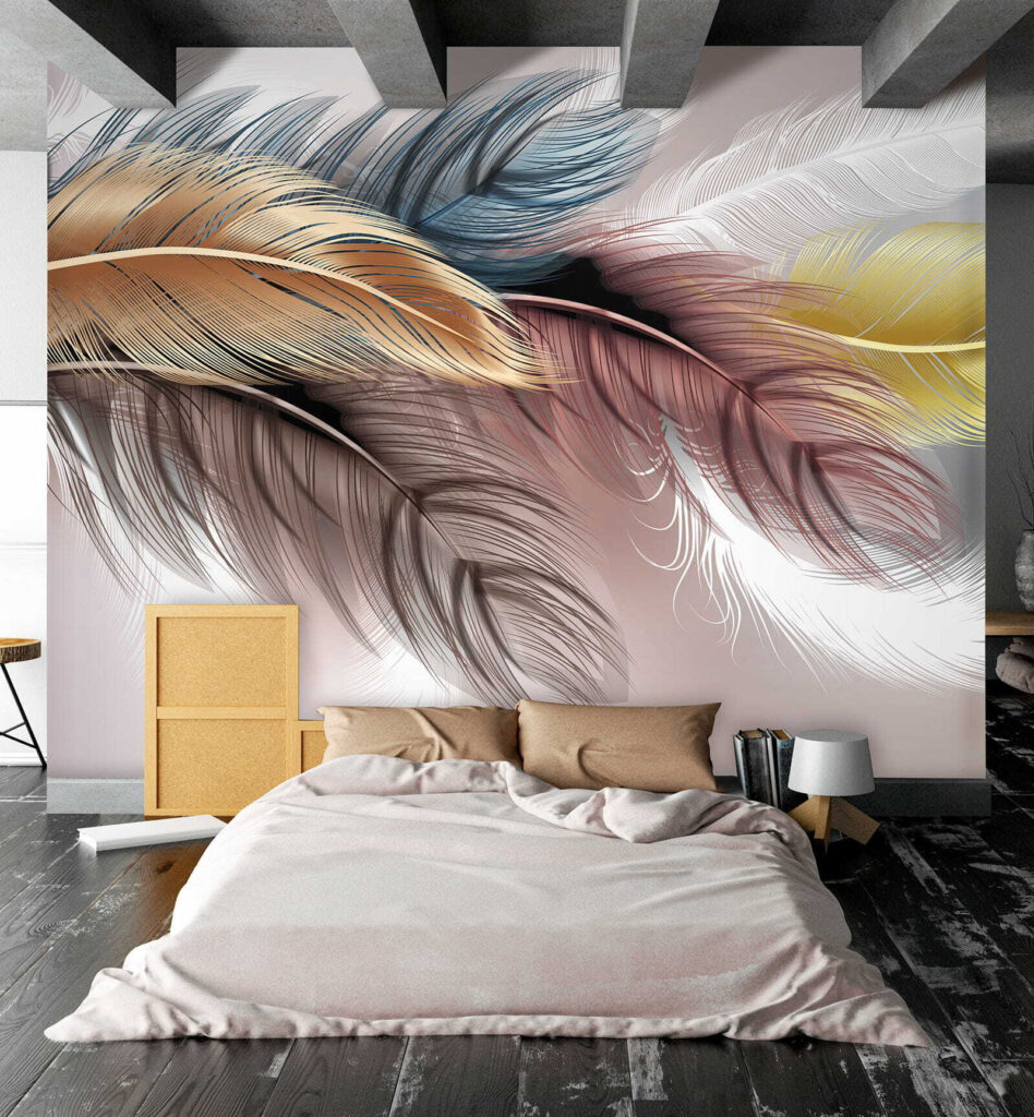 Bunte Federn auf Zartrosa — Interieur 2
