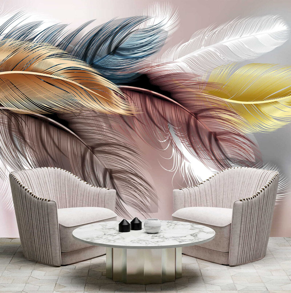 Bunte Federn auf Zartrosa — Interieur 3