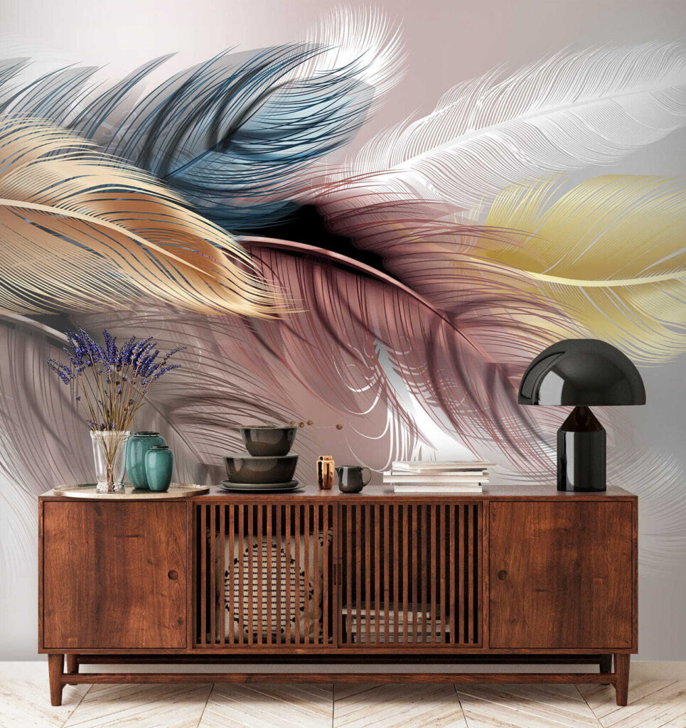Bunte Federn auf Zartrosa — Interieur 4