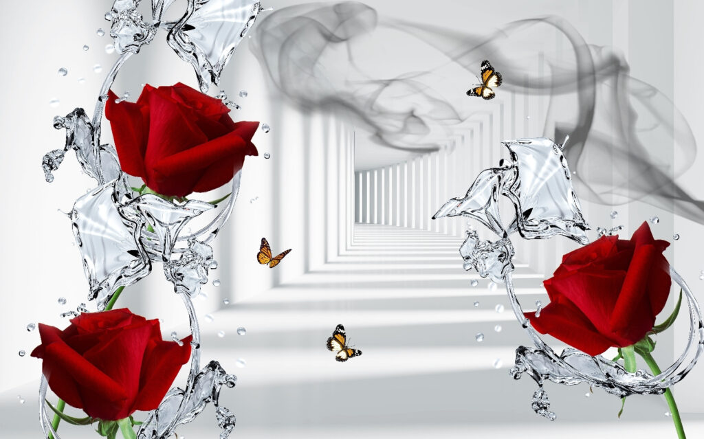 Rote Rosen und Schmetterlinge — ganzes Design