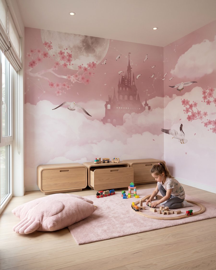 Schloss in den Wolken in einem Interieur