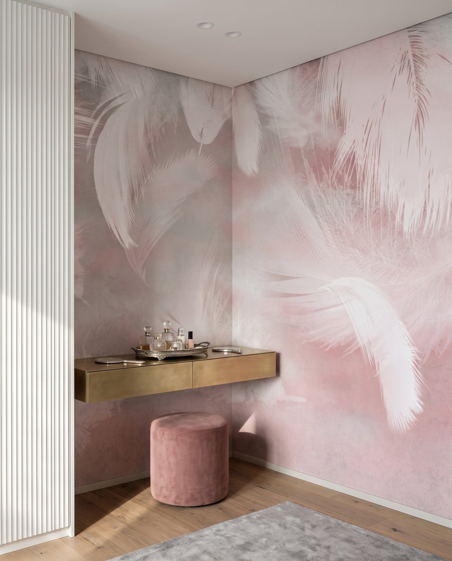 Rosa Federregen in einem Interieur
