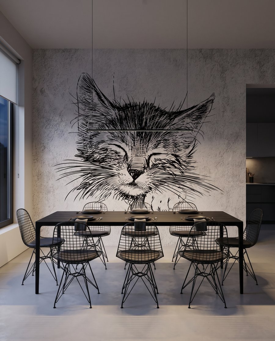 Schläfriges Katzenköpfchen in einem Interieur