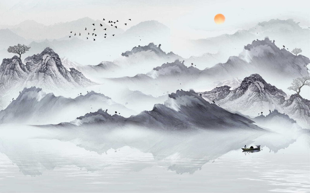Boot im Nebel — ganzes Design