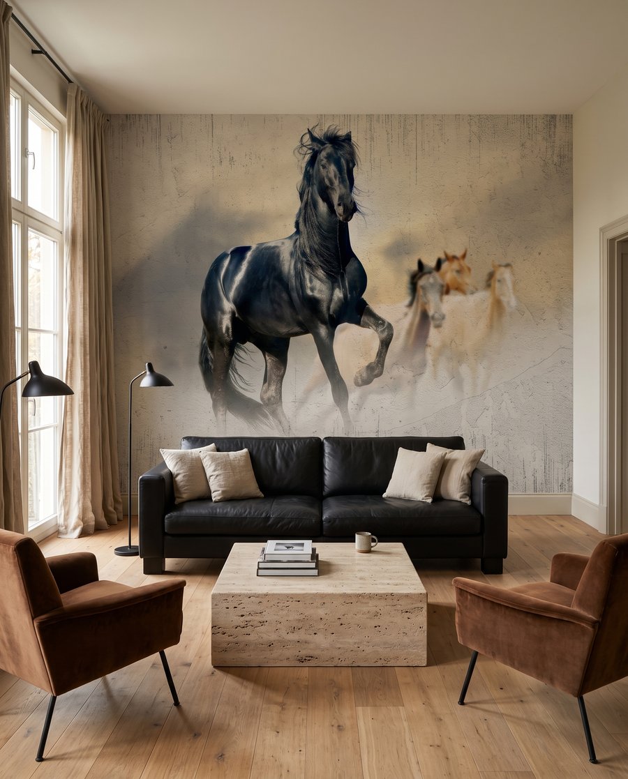 Pferde im Licht in einem Interieur