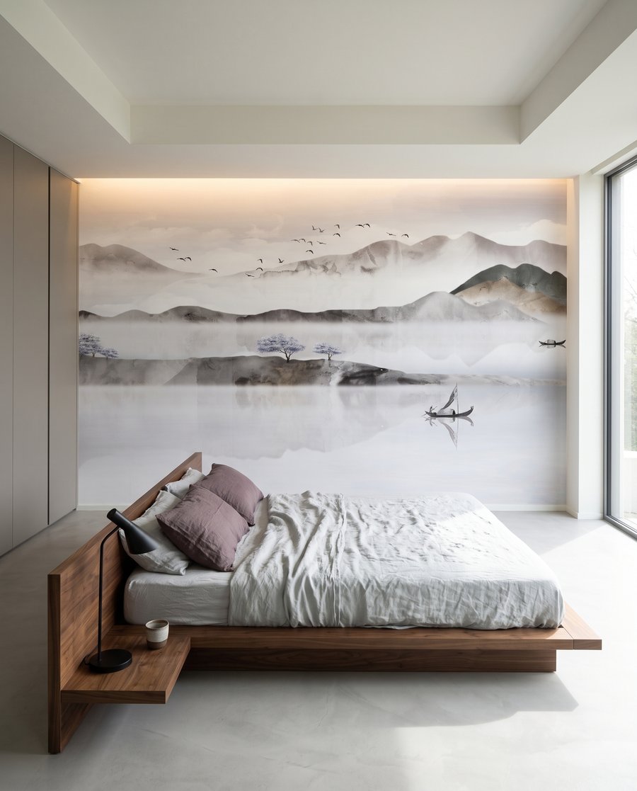 Spiegelung zwischen blassen Bergen in einem Interieur