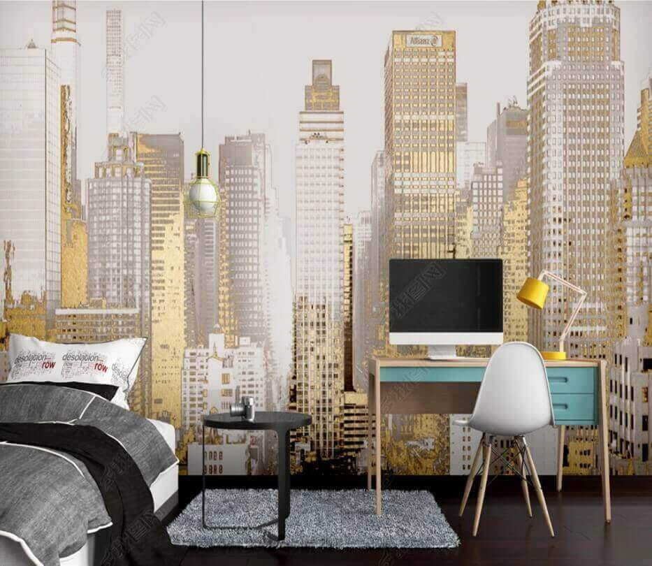 Stadt mit goldenen Fenstern in einem Interieur