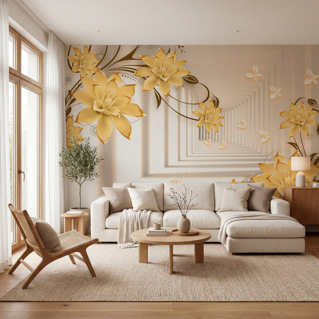 Gang mit Blütenranken in einem Interieur