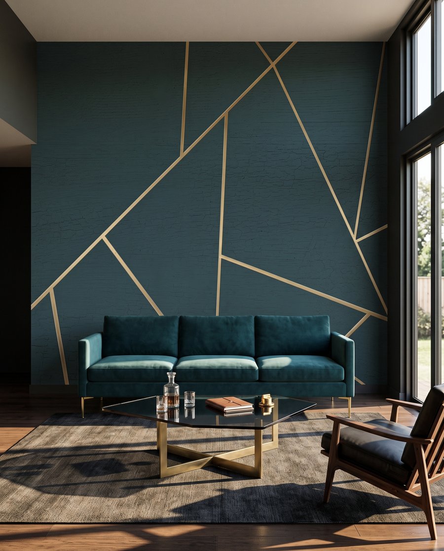 Goldene Linien auf Waldgrün in einem Interieur
