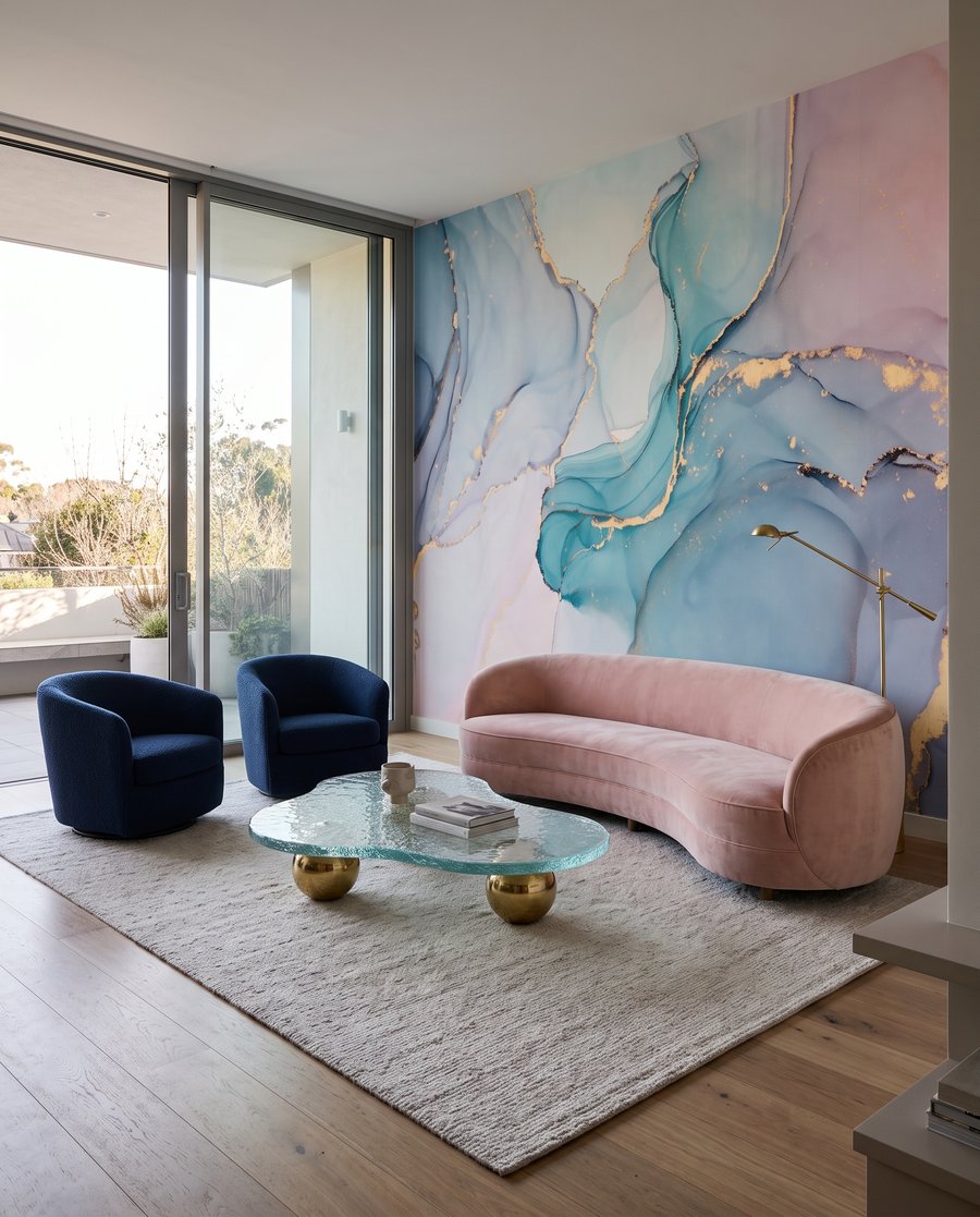Zartblau mit Gold in einem Interieur