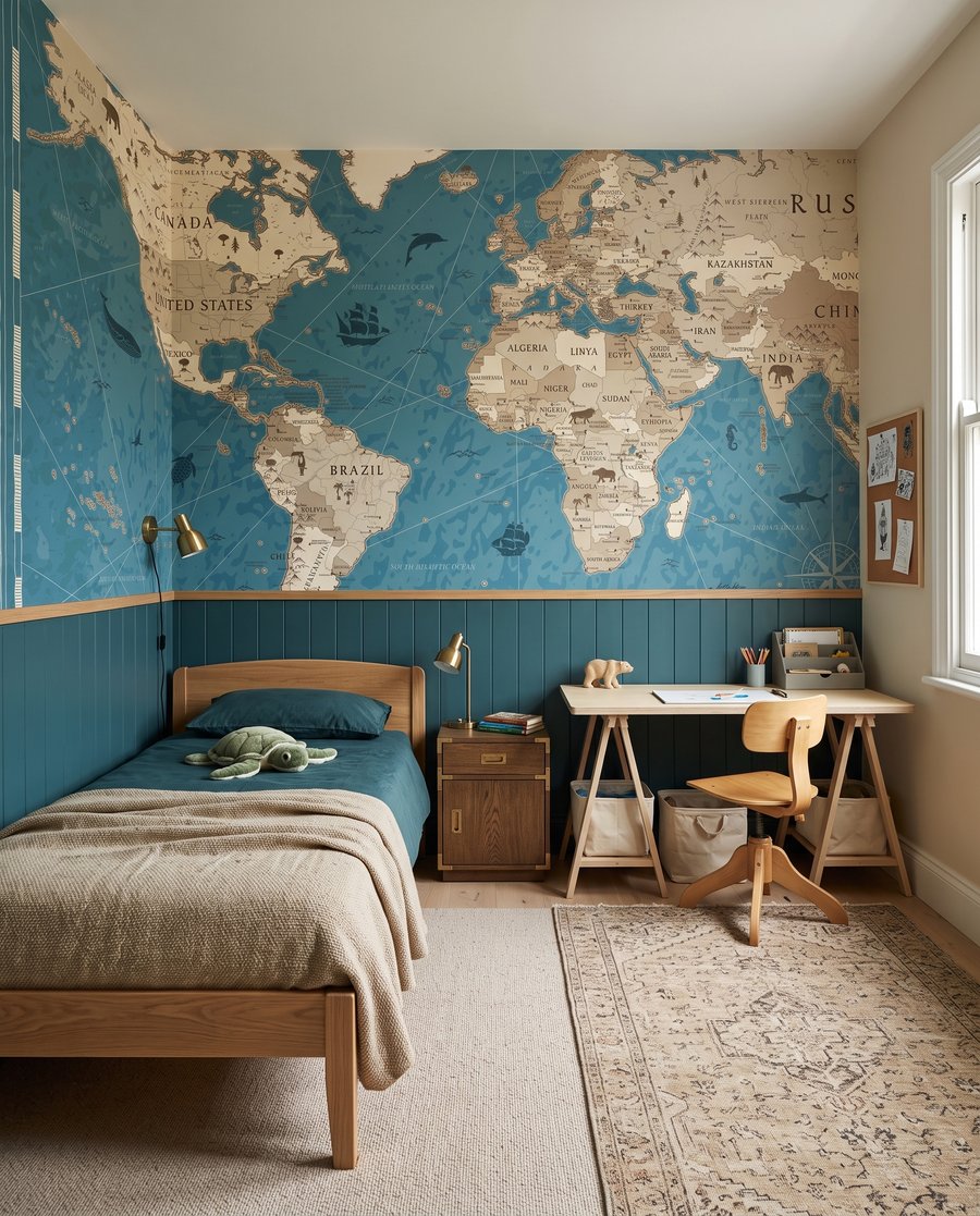 Die Welt als Karte in einem Interieur