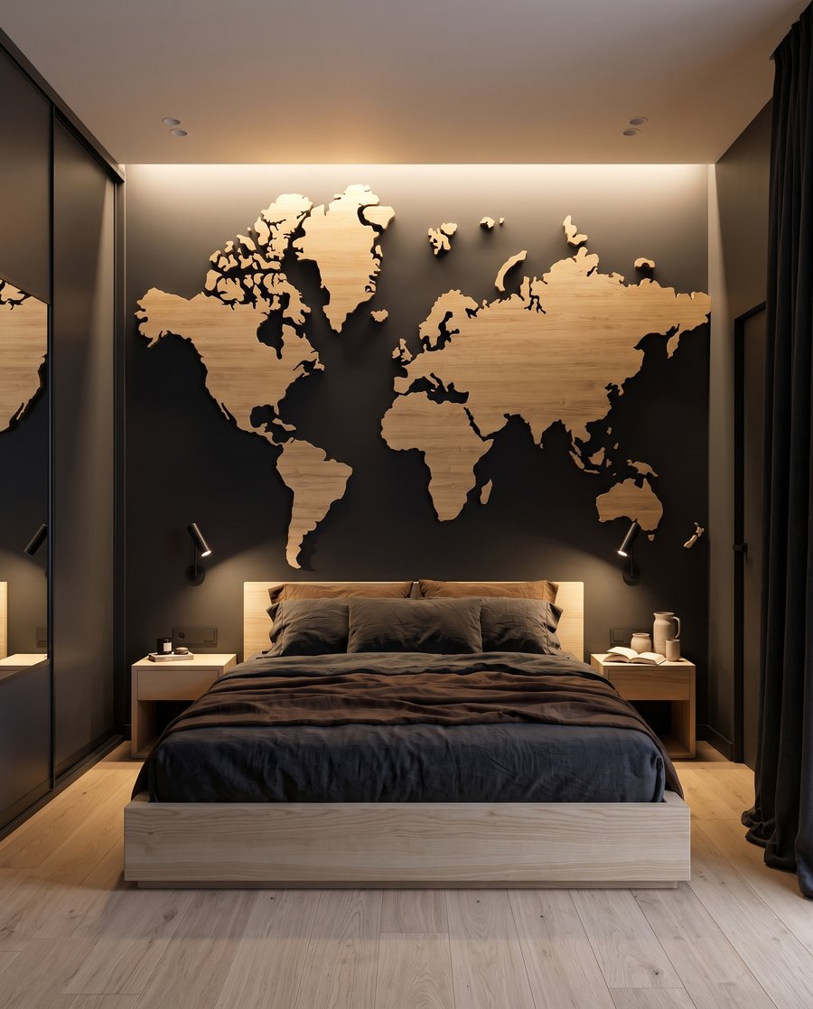 Weltkarte mit Holzmaserung — Interieur 2