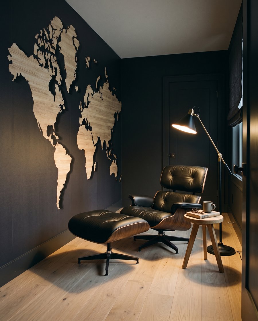 Weltkarte mit Holzmaserung — Interieur 3