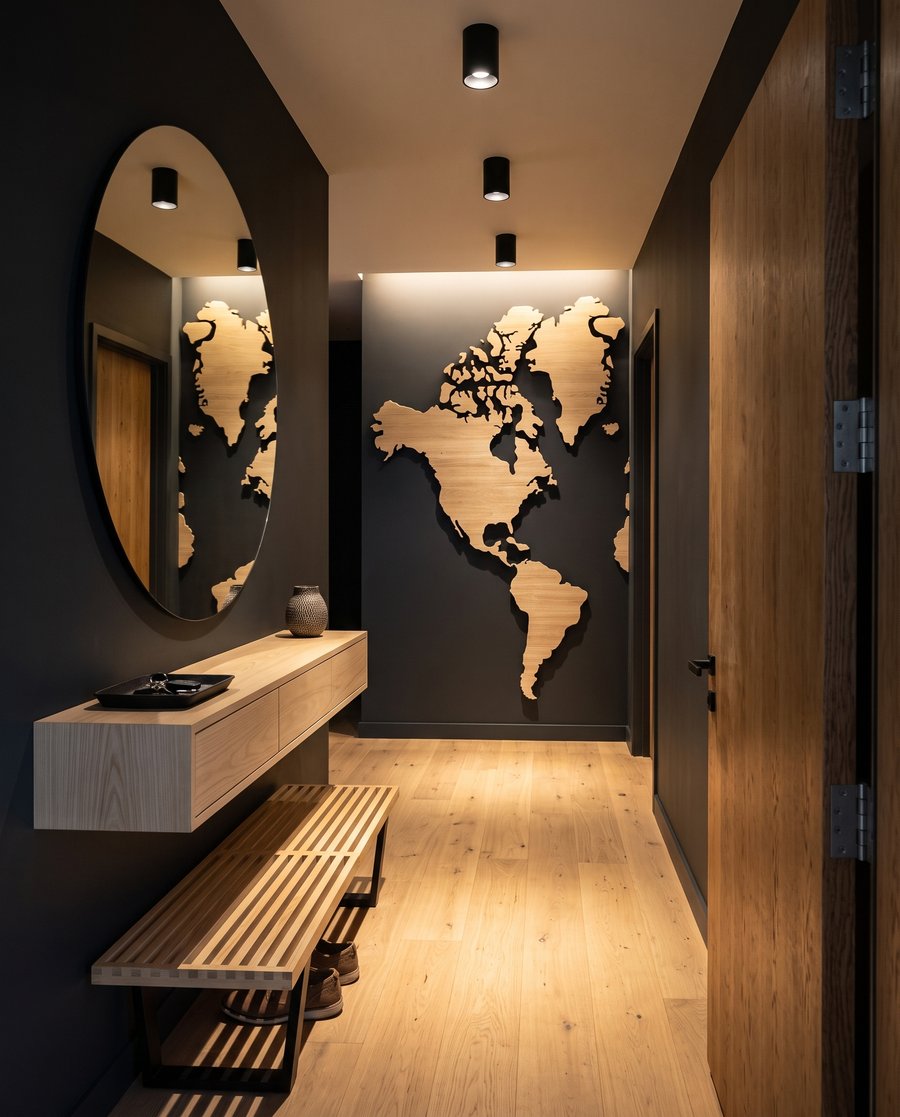 Weltkarte mit Holzmaserung — Interieur 4