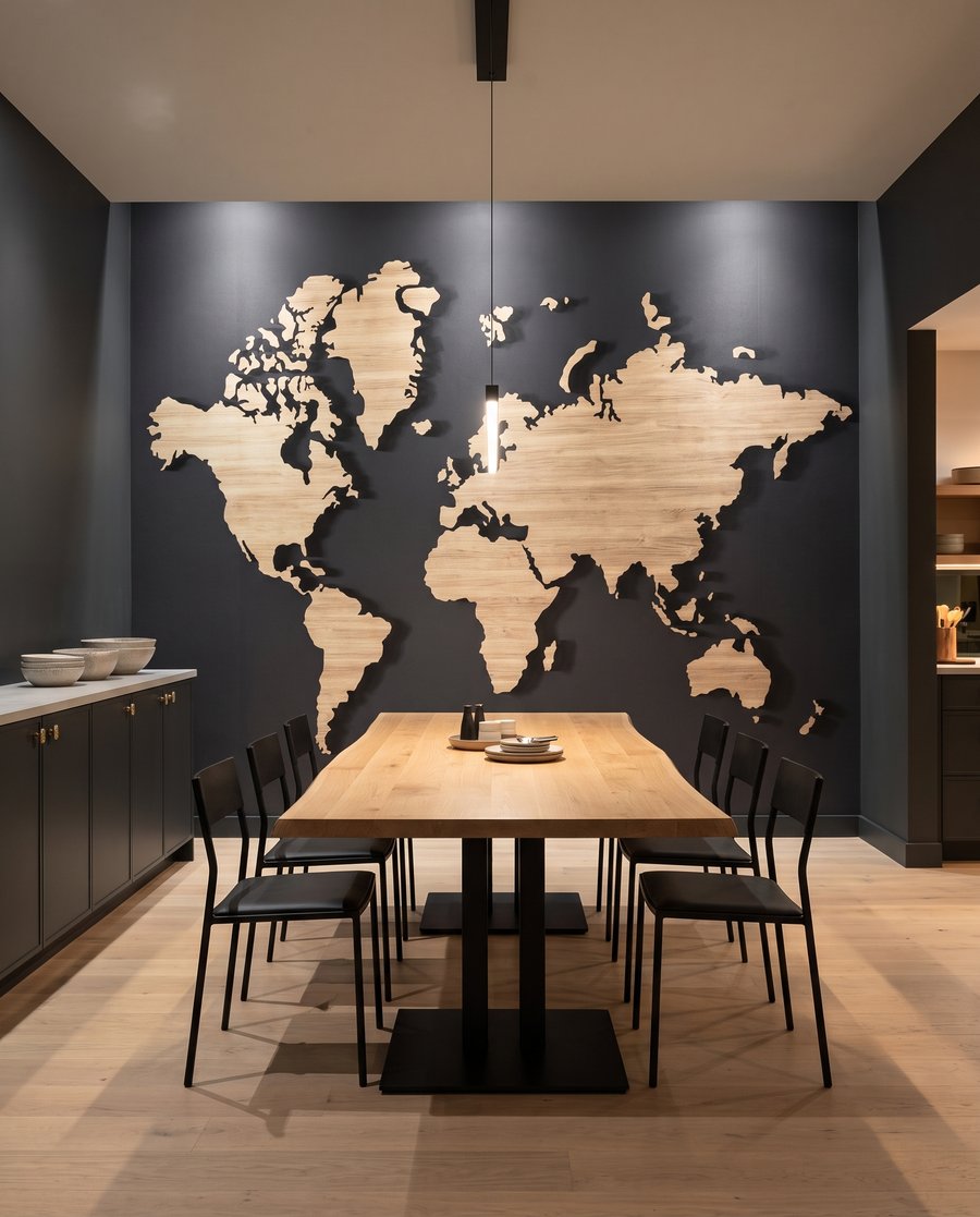 Weltkarte mit Holzmaserung — Interieur 5