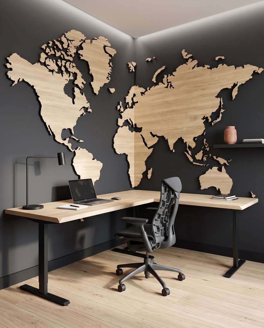 Weltkarte mit Holzmaserung — Interieur 6