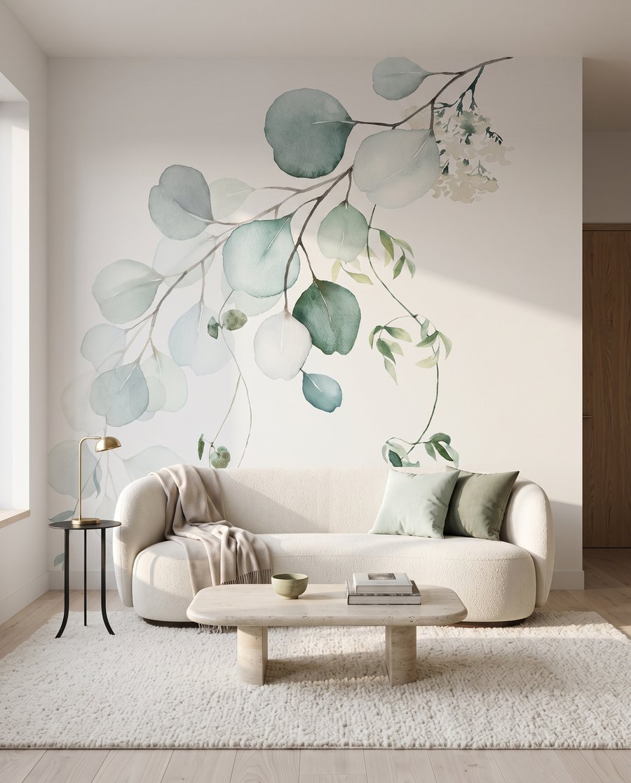 Zweig in Wassergrün in einem Interieur