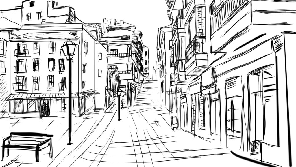 Skizzierte Gasse — ganzes Design
