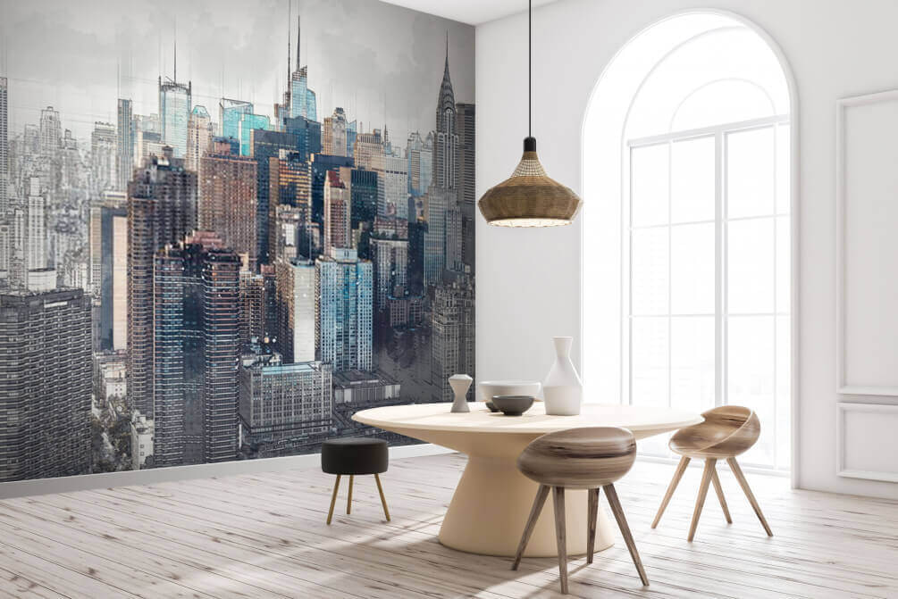 Manhattan hinter grauen Schleiern in einem Interieur