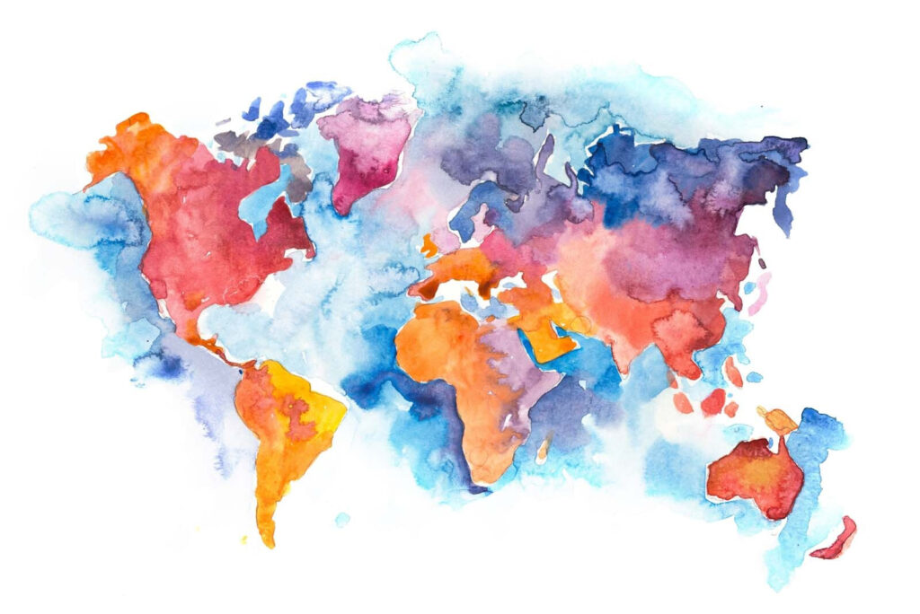 Weltkarte in Aquarell — ganzes Design