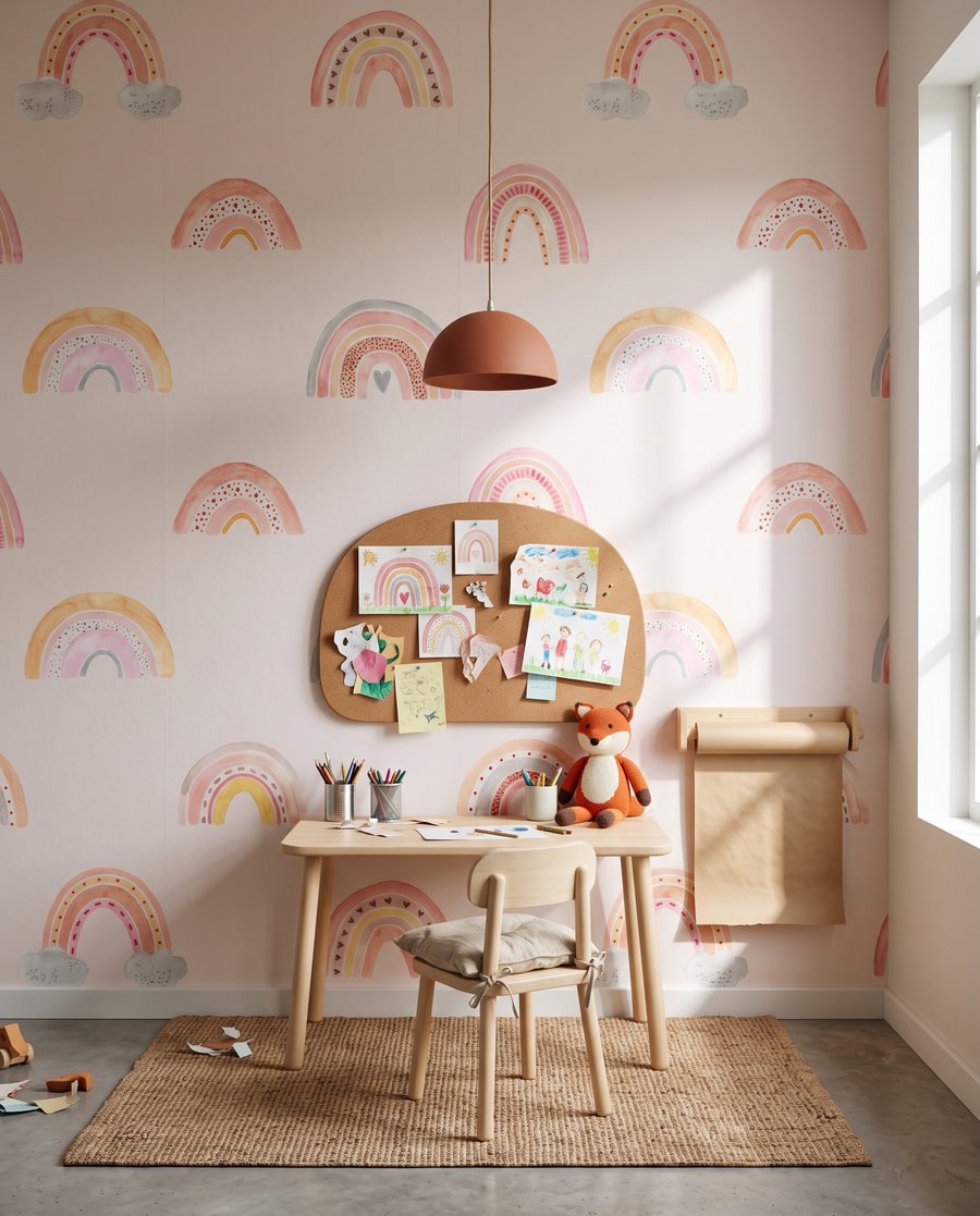 Kleine Regenbögen auf Rosa in einem Interieur