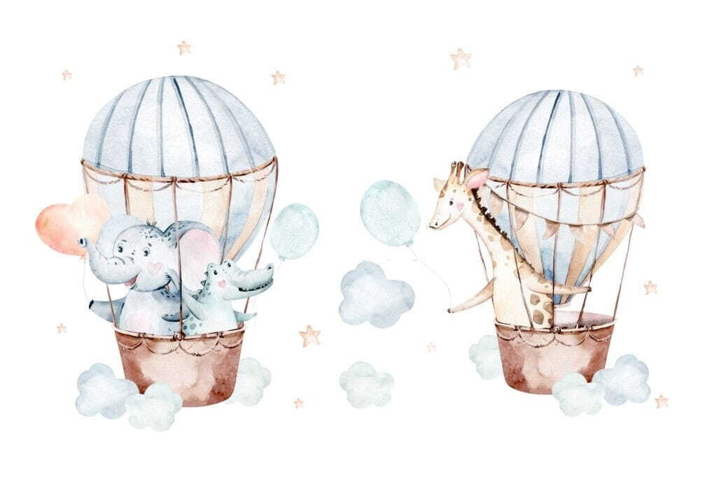 Tiere im Heißluftballon — ganzes Design