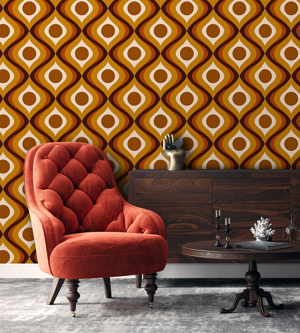 Wellenrhythmus in Retro-Orange in einem Interieur