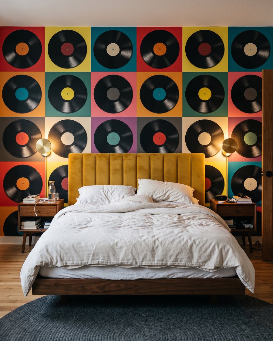 Bunte Schallplatten in einem Interieur