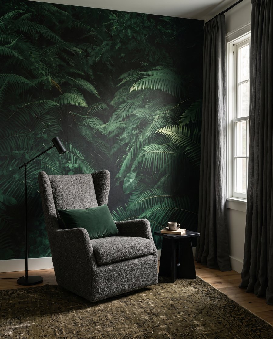 Tief im grünen Farn in einem Interieur