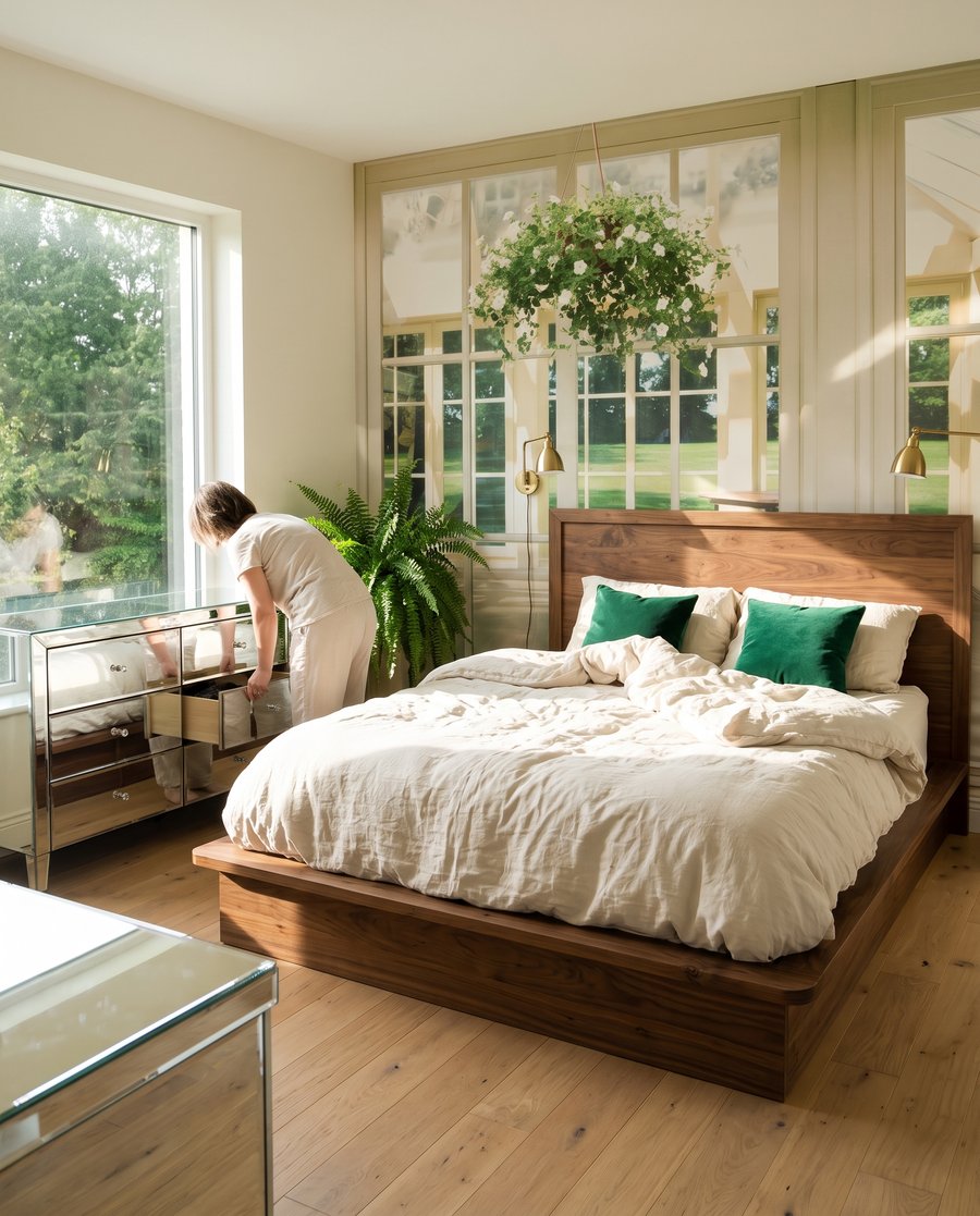 Weiße Fenstertüren ins Sonnenlicht in einem Interieur