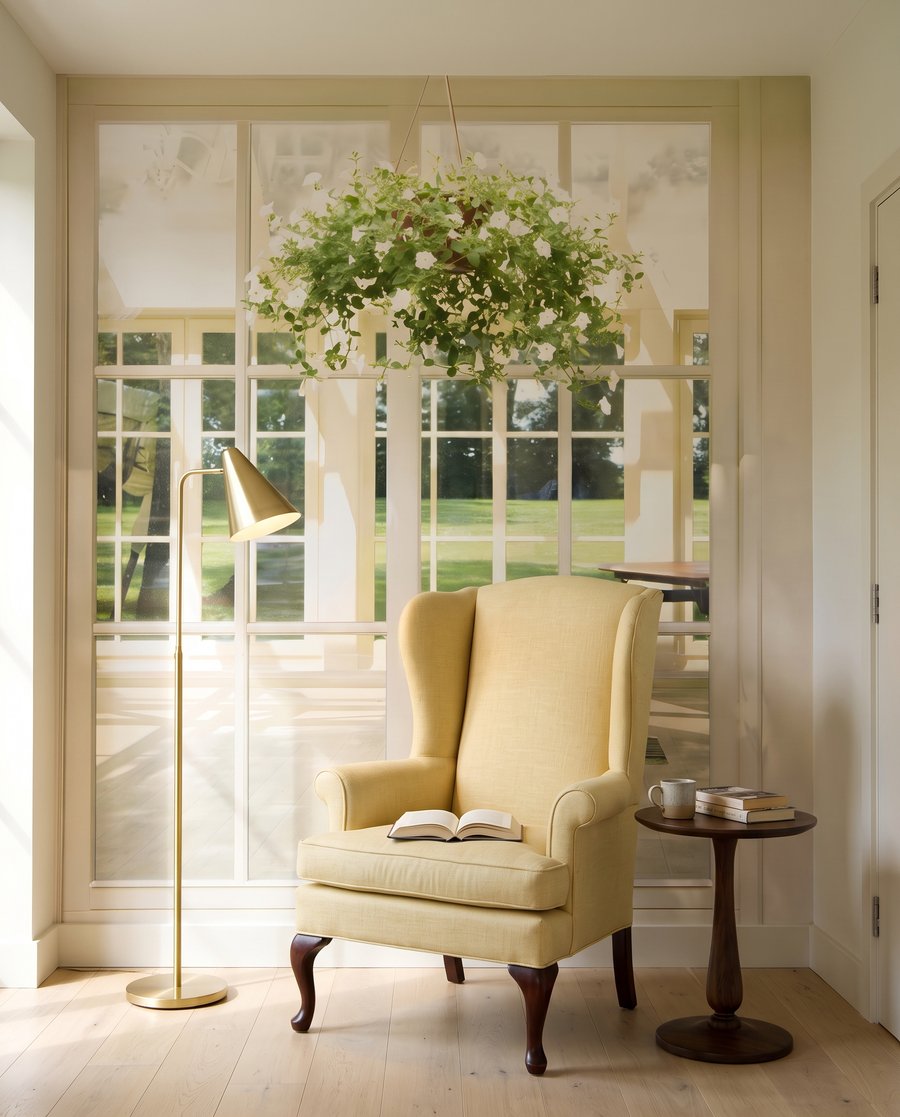 Weiße Fenstertüren ins Sonnenlicht — Interieur 2
