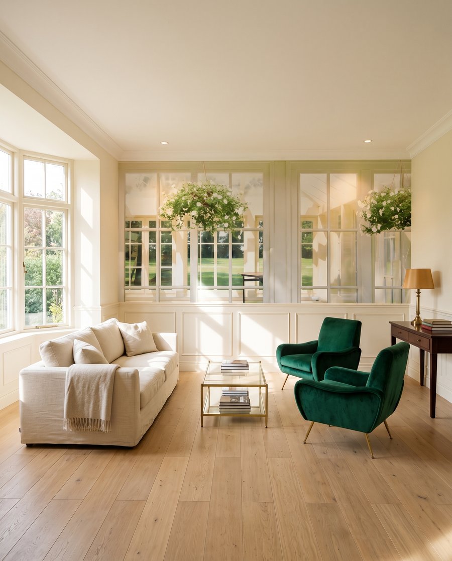 Weiße Fenstertüren ins Sonnenlicht — Interieur 3