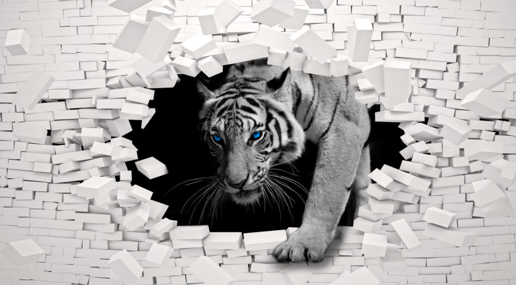 Weißer Tiger bricht durch — ganzes Design