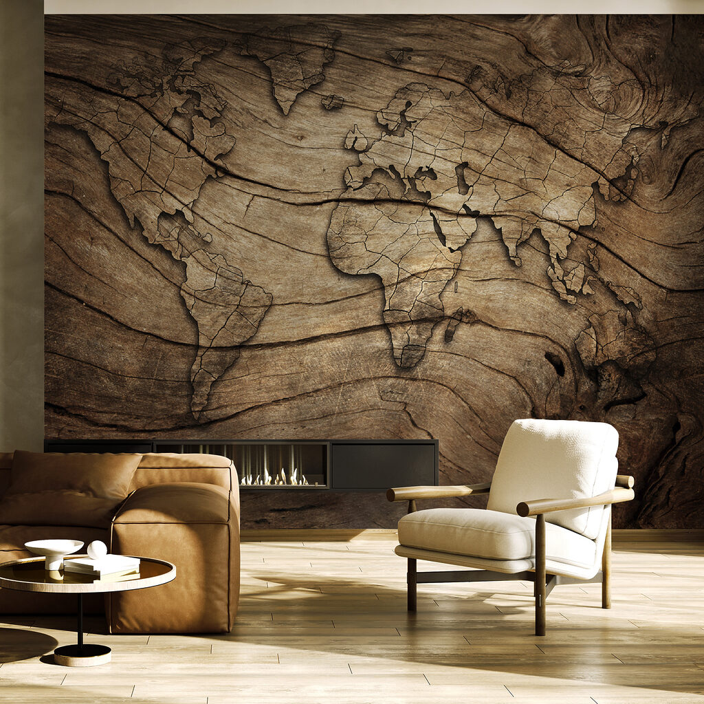 Weltkarte auf Holzmaserung — Interieur 3