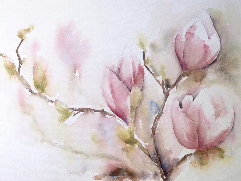 Rosa Blüten in Aquarell — ganzes Design