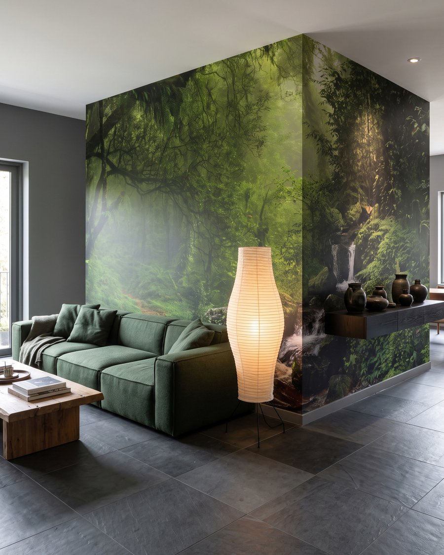Bach unter uralten Ästen in einem Interieur
