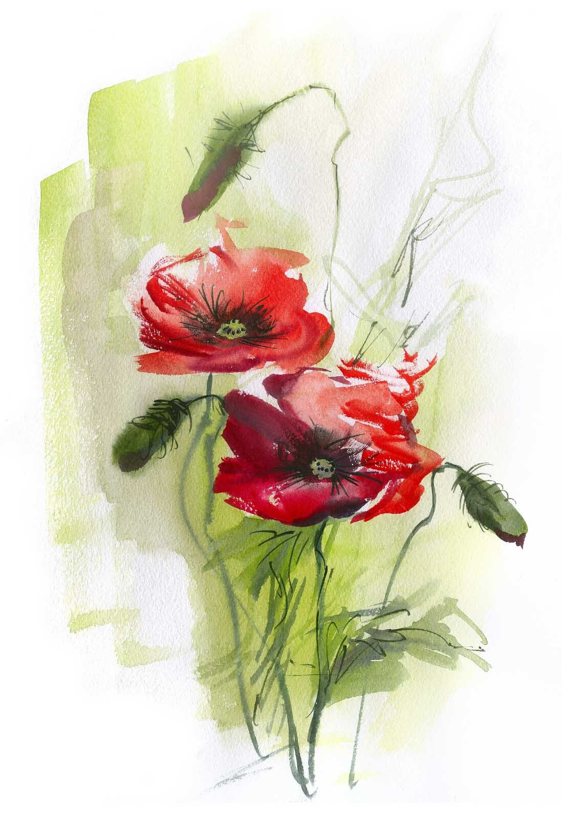 Zwei rote Blüten — ganzes Design