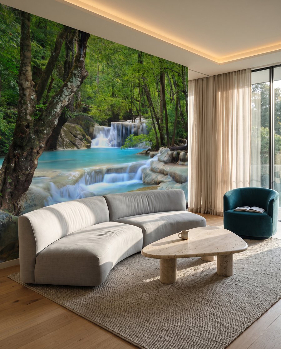 Türkisfarbener Bach in Stufen in einem Interieur