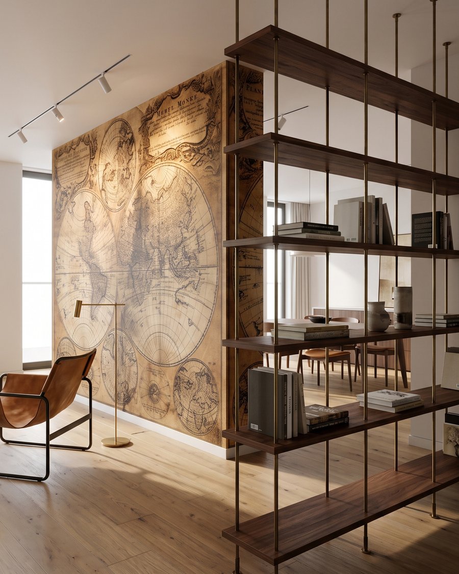 Historische Weltkarte in einem Interieur