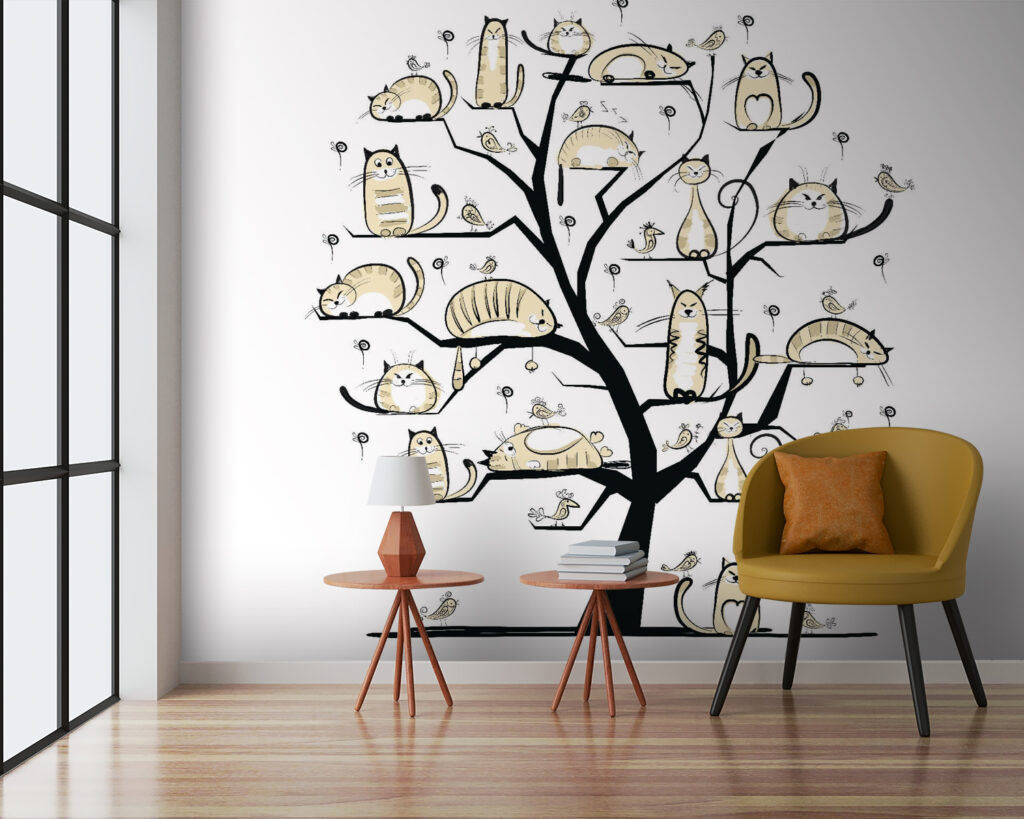 Baum mit Eulen in einem Interieur