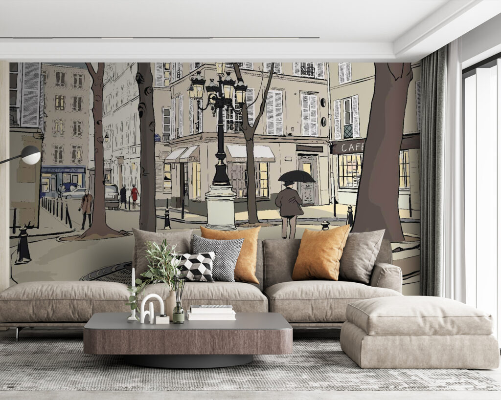 Platz in gezeichneter Stille in einem Interieur