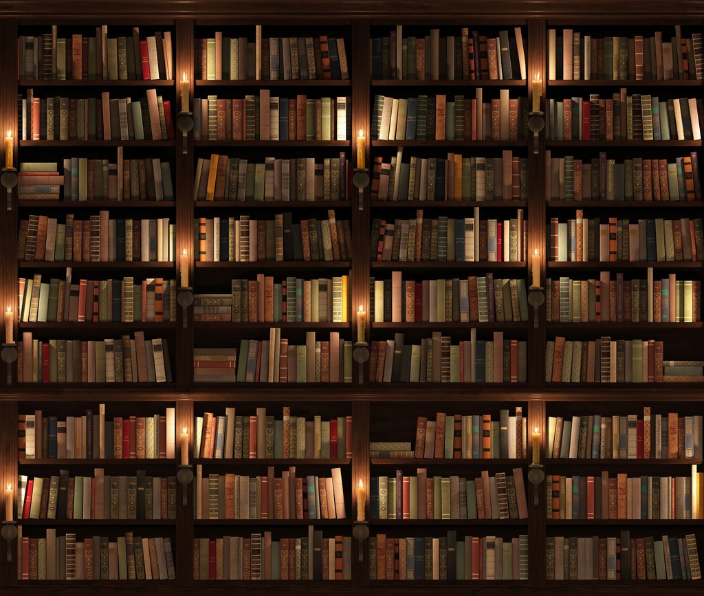 Bibliothek im warmen Schatten — ganzes Design