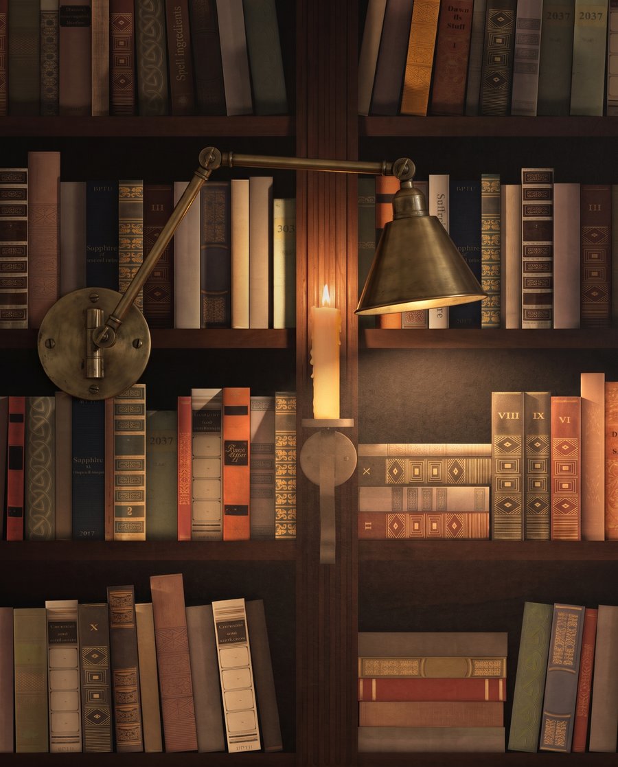 Bibliothek im warmen Schatten — Detail