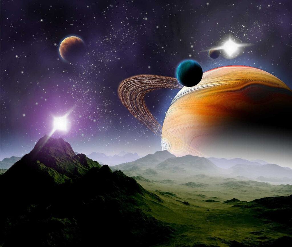 Große Planeten am Nachthimmel — ganzes Design