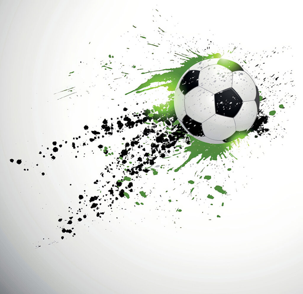Fußball in grünen Farbspritzern — ganzes Design
