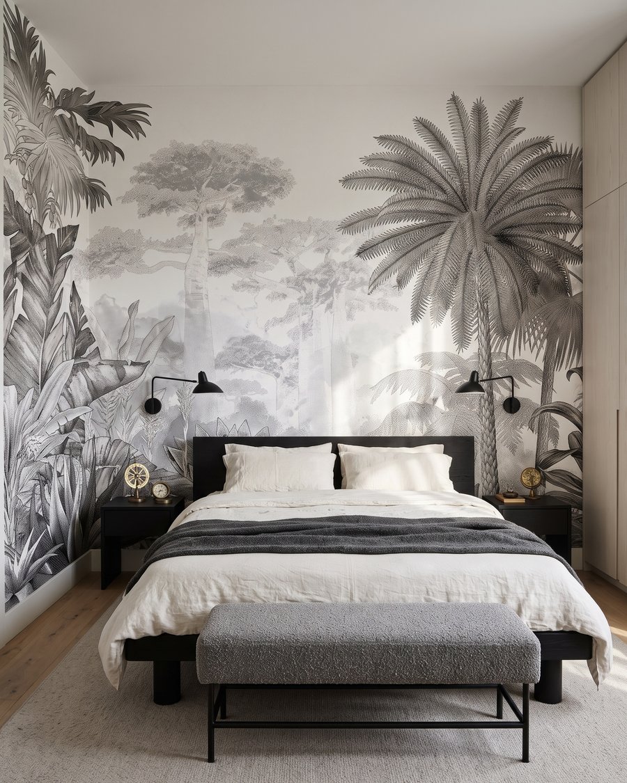 Fein gezeichnete Palme in einem Interieur