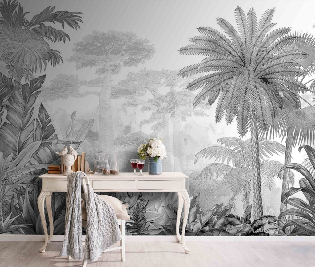 Fein gezeichnete Palme in einem Interieur