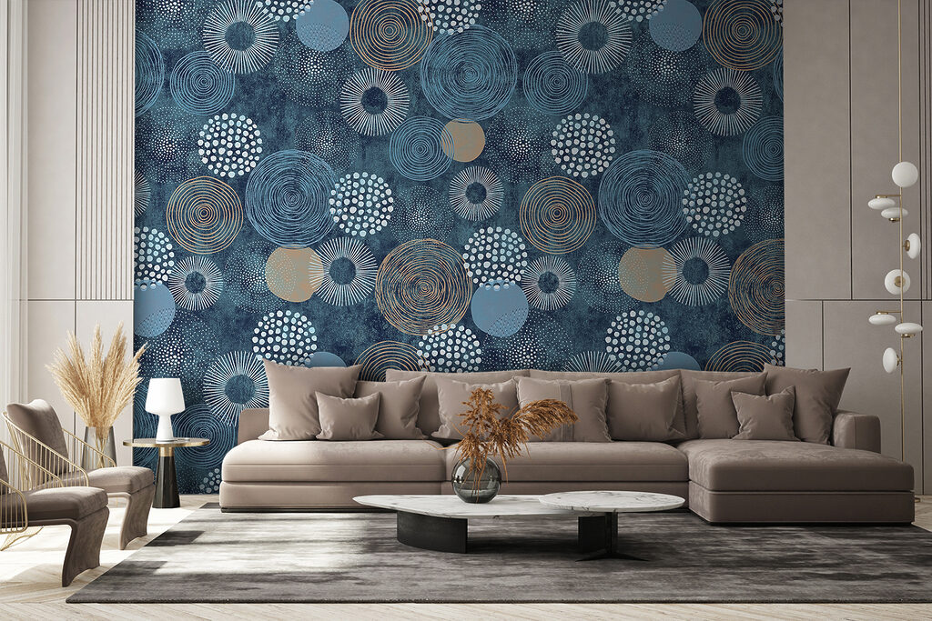 Kreise auf verwittertem Ozeanblau in einem Interieur