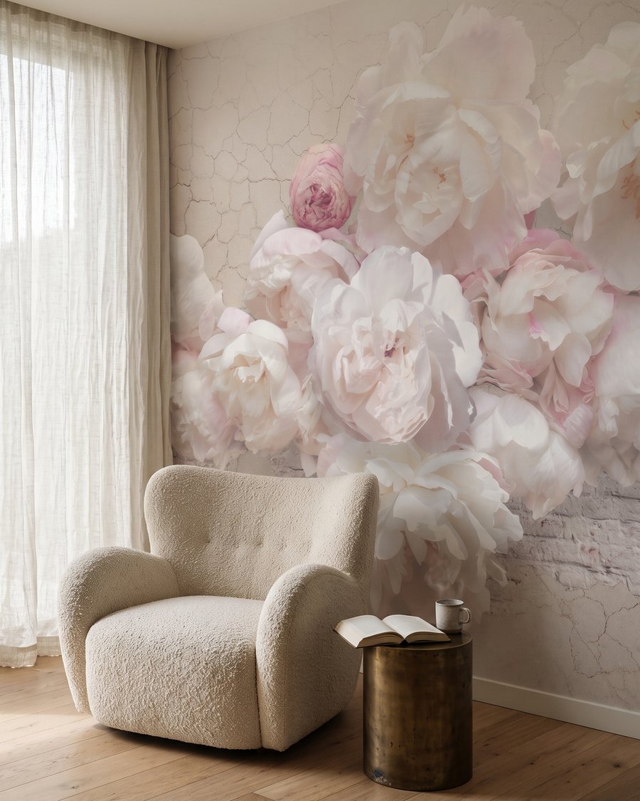 Rosen auf rissigem Weiß in einem Interieur