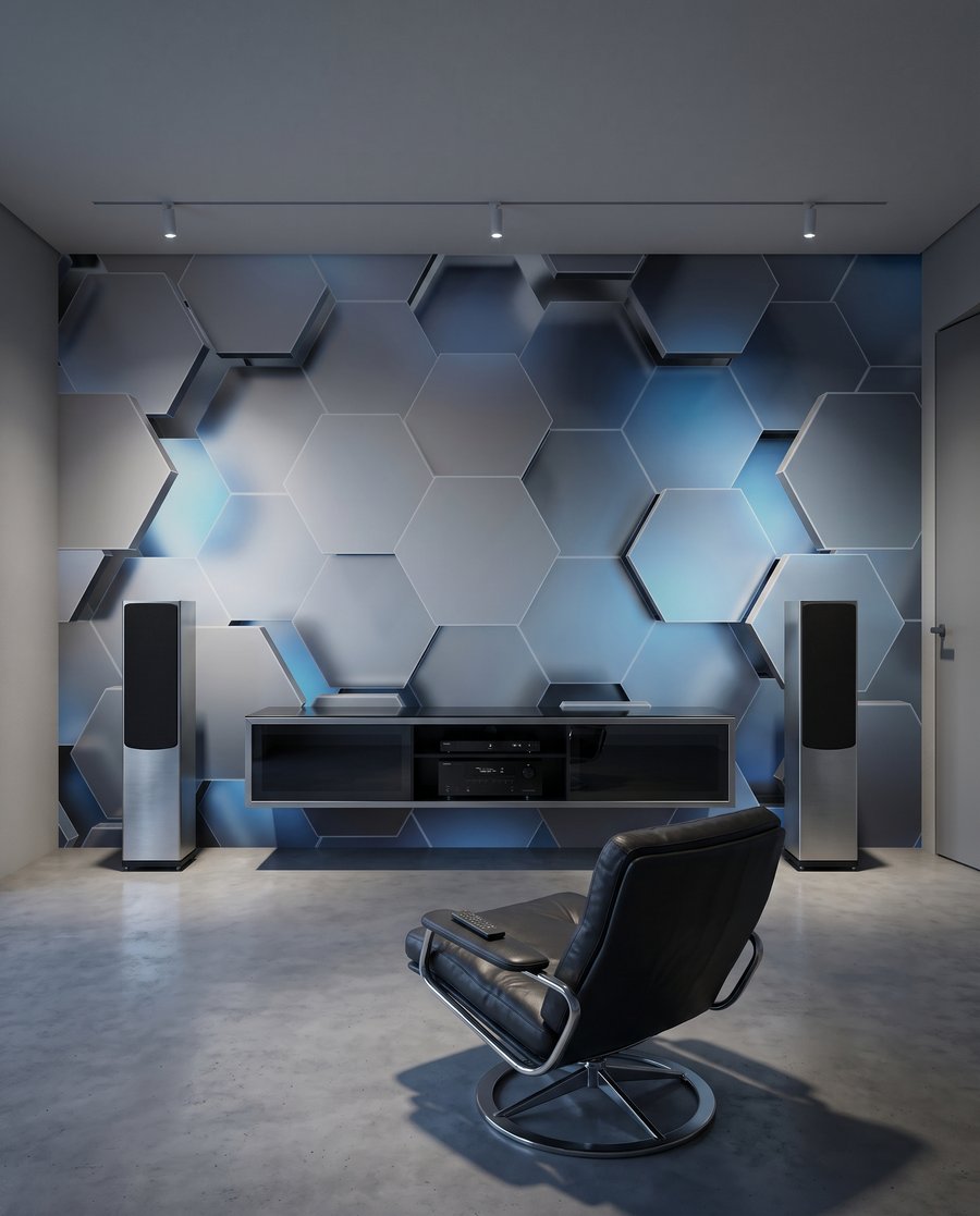 Hellblaue Sechsecke mit Tiefe in einem Interieur